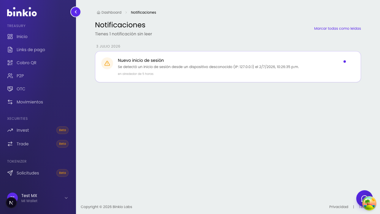 Notificaciones — lista de avisos de la cuenta